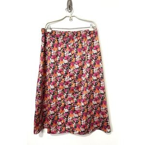 NEW Loft Midi Skirt Size XL Pink Tropical Floral Button Front Slip A-Line Beach